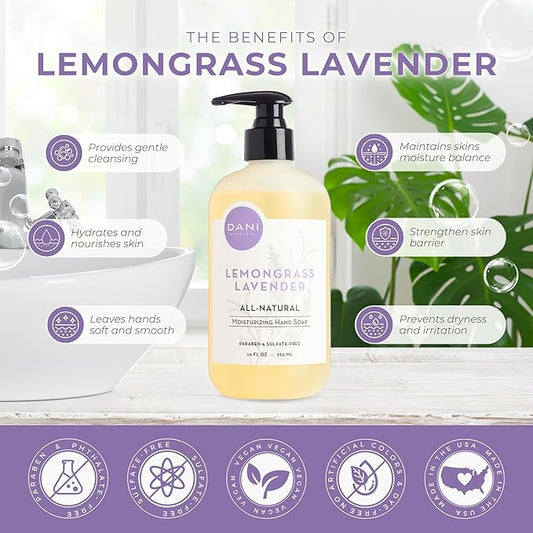 Naturals Moisturizing Hand Soap – Calming Lemongrass Lavender Scent, Hydrating, Sulfate-Free & Paraben-Free, 12 Oz Bottle with Pump, Gentle Cleansing for Dry Skin