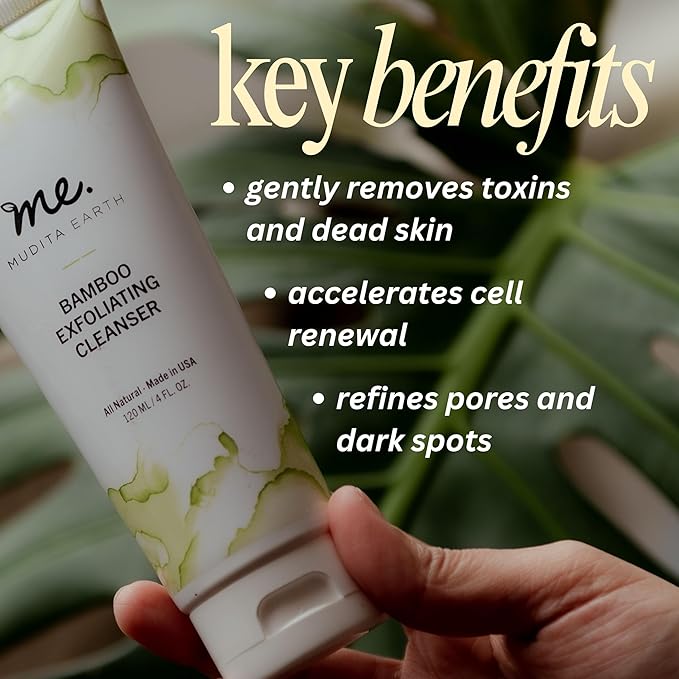 Mudita Earth Bamboo Microdermabrasion Facial Scrub β 4oz | Dermatologist-Tested Exfoliator Cleanser for Face & Body, Acne & Blackheads | Shea Butter & Lactic Acid - Vegan, Fragrance-Free, Sulfate-Free