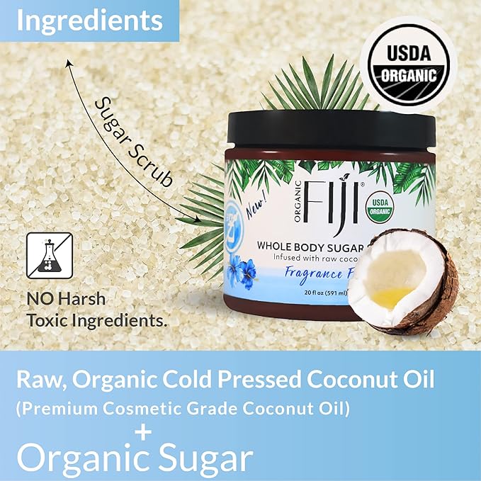 Whole Body Scrub - Infused with Coconut Oil, Exfoliating Sugar Scrub for Smooth and Soft Skin, Exfoliates & Restores Skin's Natural Biosphere, Fragrance Free 20 oz