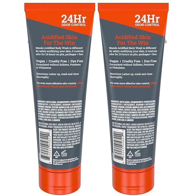 Mando Odor Shield Body Wash - 24 Hour Control - Removes Odor Better than Soap - SLS Free, Paraben Free, Skin Safe - 8.5 Ounce (Pack of 2) (Mt Fuji)