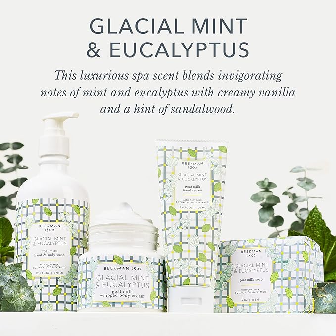 Beekman 1802 Glacial Mint & Eucalyptus 3-Pack Palm-Sized Bar Soap Set - Scented - 3.5 oz - Cleanses, Nourishes & Hydrates - Certified Microbiome Friendly - No Irritation - Good for Sensitive Skin