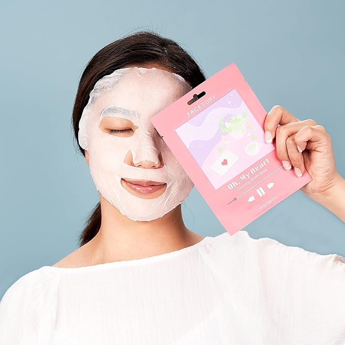 FACETORY K Beauty Face Mask Skin Care - CALMING Sheet Mask for ACNE-PRONE Skin with Heartleaf Extract | Calms Redness Smoothes Texture (5 Pack)