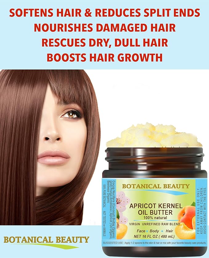 Botanical Beauty APRICOT KERNEL OIL BUTTER Pure Natural Virgin Unrefined RAW for FACE, SKIN, BODY, DAMAGED HAIR, NAILS. Rich in Gamma Linoleic Acid, Vitamin E (4 Fl Oz)