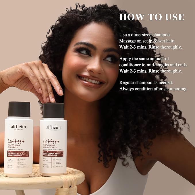 Alfheim Caffeine Shampoo and Conditioner Set - Strengthens Hair, Biotin, Niacinamide - 10.7 oz Each