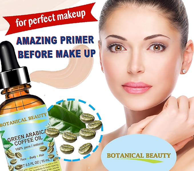 Botanical Beauty GREEN ARABICA COFFEE OIL Brazilian 100% Pure Virgin Unrefined for Face, Skin, Hair, Lip, Nails. Anti - Aging Face Oil (0.5 Fl Oz)