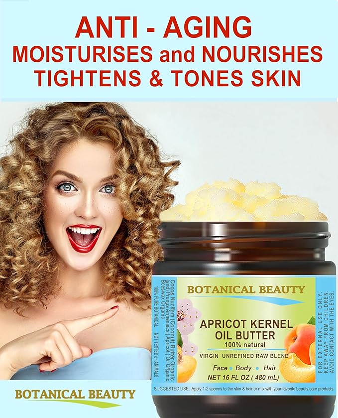 Botanical Beauty APRICOT KERNEL OIL BUTTER Pure Natural Virgin Unrefined RAW for FACE, SKIN, BODY, DAMAGED HAIR, NAILS. Rich in Gamma Linoleic Acid, Vitamin E (4 Fl Oz)