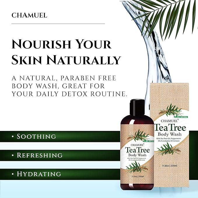 Chamuel Tea Tree Body Wash - Made With Natural Ingredients To Fights Itchy Skin, Body Odor, Athlete's Foot, Jock Itch & Toenails Issues - Organic Scented - Men & Women (11.8oz)