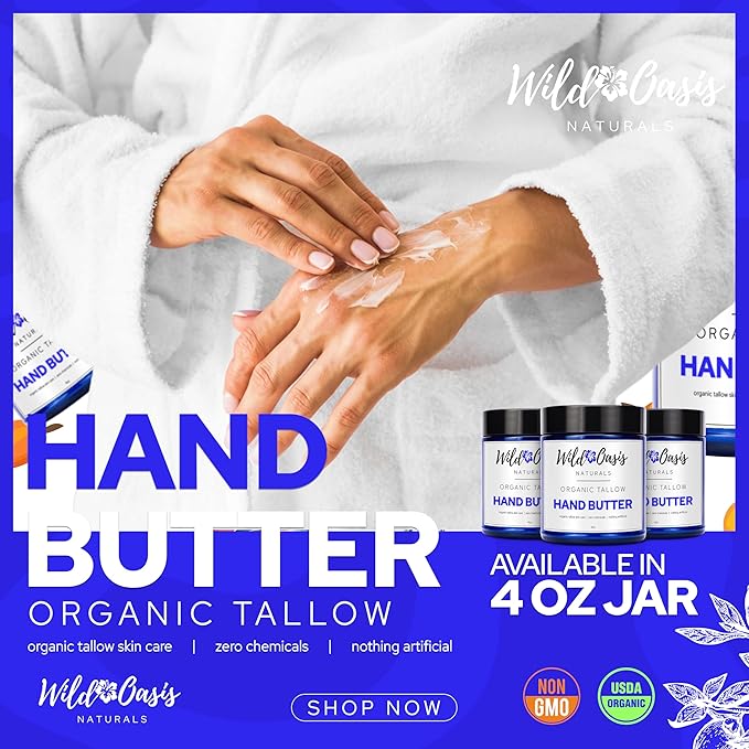 Organic Beef Tallow Hand Butter Cream – Hand Cream with Honey & Shea Butter, Moisturizing Cream, Grass Fed Beef Tallow, Natural Hand Moisturizer for Dry Skin, 4oz