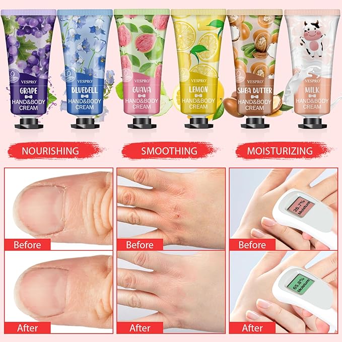VESPRO 12 Pack Hand Cream Set For Women, Bulk Hand Lotion Travel Size for Dry Cracked Hands, Mini Moisturizing Hand Lotion for Teacher Appreciation Gifts, Thank You Gifts and Bridal Shower Favors
