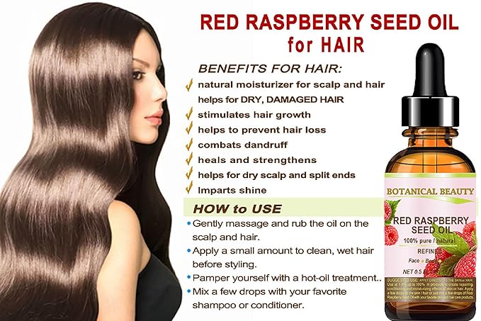 Botanical Beauty Red Raspberry Seed Oil 100% Pure Natural Undiluted Refined Cold Pressed Carrier Oil for Face, Skin, Hair, Lips, Nails. Rich in Vitamin C, Vitamin E (1 Fl Oz)