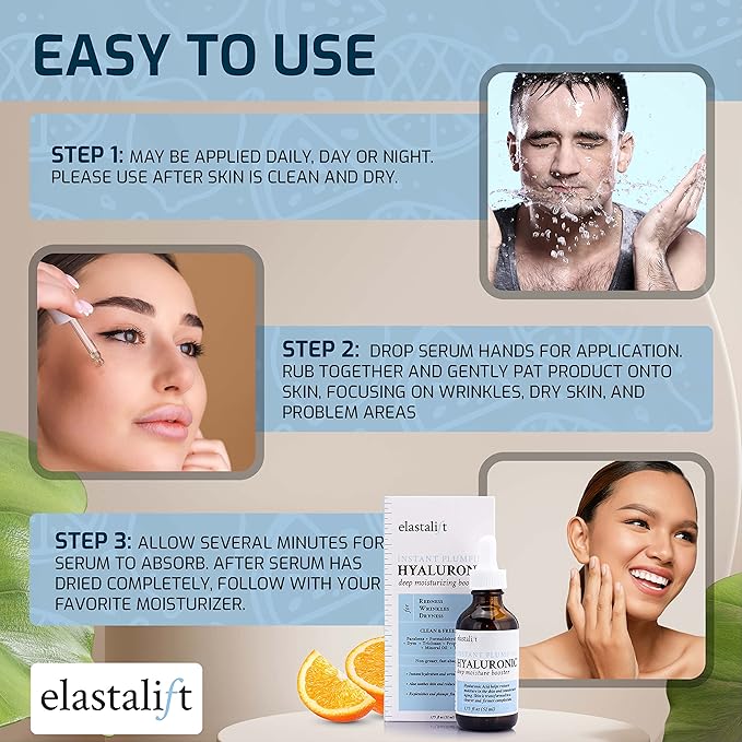 Elastalift Hyaluronic Acid Facial Serum - Hydrating, Firming, & Plumping Face Serum for Anti-Aging - 1 oz