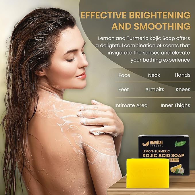 Lemon Turmeric Kojic Acid Soap Bar - 3-Pack Plant-Based Face & Body Bar Soap - Gentle Daily Soap for All Skin Types - Vegan Skincare Gift for Men & Women