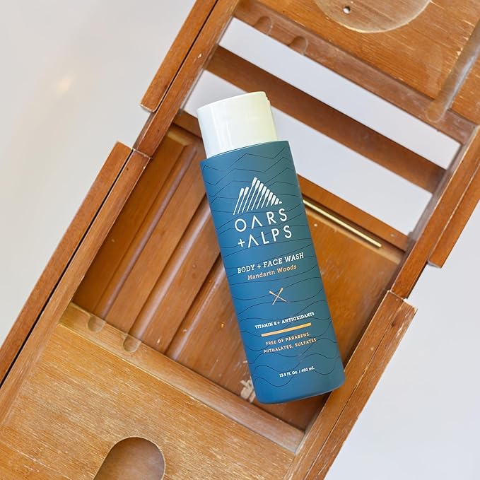 Oars + Alps Mens Moisturizing Body and Face Wash, Skin Care Infused with Vitamin E and Antioxidants, Sulfate Free, Mandarin Woods, 13.5oz, 3 Pack