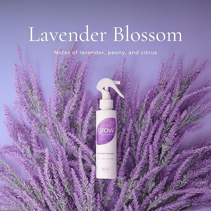 Grow Fragrance Scented Fabric and Room Air Freshener Spray - Certified Non-Toxic, 100% Plant-Based Essential Oils - 5 oz (Lavender Blossom 2-Pack)