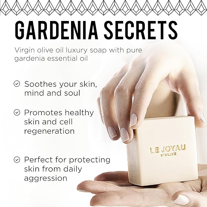 GARDENIA SECRETS | Gentle Cleanser made of Cold Pressed Virgin Olive and Essential Oils Authentic Lebanese Recipe for Face & Body Long Lasting Artisanal Bar Soap Handmade Aged 5 Months