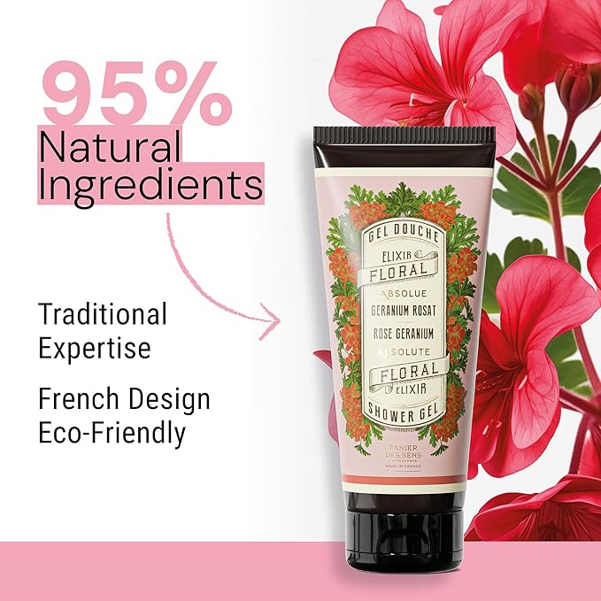 Panier des Sens – Rose Geranium Moisturizing Body Wash for Women & Men - Gentle Shower Gel 95% with Natural Ingredients for Normal, Sensitive Skin - Body Care Made in France, SLS Free, Vegan -6.8 Floz