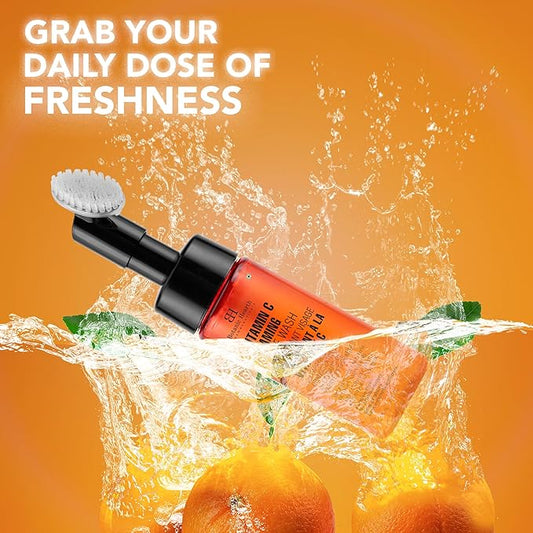 Botanic Hearth Vitamin C Foaming Face Wash With Papaya & Orange | Extracts Built|In Silicone Brush | For Cleansing & Glowing Skin | Paraben & Sulphate Free | Face Cleanser For Women & Men | 5.1 Fl Oz