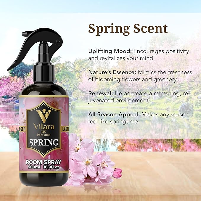 Vilara US Room Spray Freshener – Long-Lasting Luxury Perfume Scent, Linen & Fabric Spray for Bedding, Furniture, Home & Bedroom Aromatherapy – 16.9 fl oz (Spring)