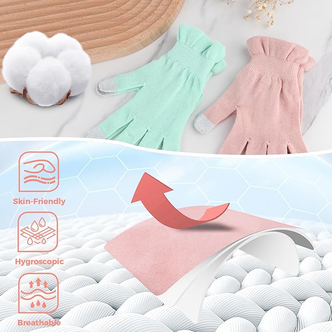 Donfri 2 Pairs Cotton Moisturizing Gloves Overnight Touchscreen Fingers for SPA Dry Hands Hand Care Day and Night Moisturizing (Medium-Pink)