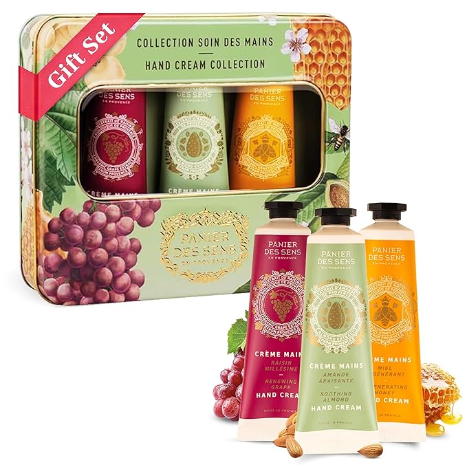 Panier des Sens - Mini Hand Cream Set - Birthday, Gifts for Women - Almond, Honey, Grape Natural Hand Cream - Gift Ideas Made in France - 97% Natural - Hand Lotion Travel Size 3x1 Floz