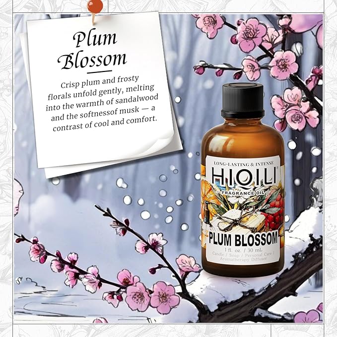 HIQILI Plum Blossom Fragrance Oil for Making Candle, Soap, Inspired by J-M.Lone Plum-Bloom, Linen Spray and Scented Sachets, Use in Essential Oil Diffuser - 1 Fl Oz