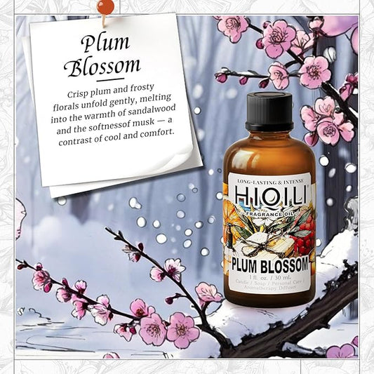 HIQILI Plum Blossom Fragrance Oil for Making Candle, Soap, Inspired by J-M.Lone Plum-Bloom, Linen Spray and Scented Sachets, Use in Essential Oil Diffuser - 1 Fl Oz