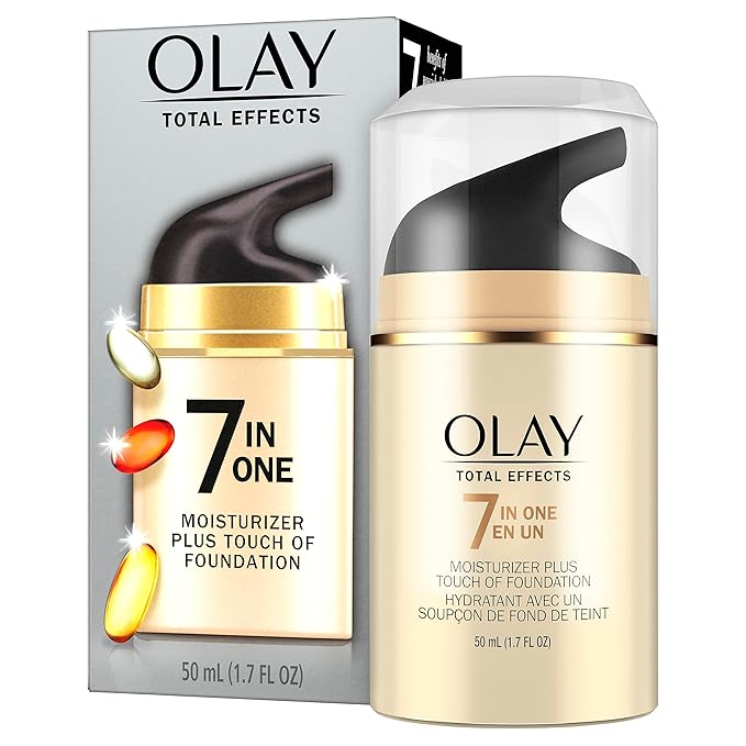 Olay CC Cream, Total Effects Moisturizer with Foundation, 7-in-1 Hydrates, Replenishes, Brightens, Evens Tone, Minimizes Look of Pores, Firms, Smooth- Sheer Coverage, Anti-Aging, 1.7 oz