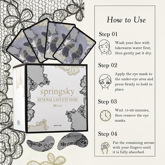 Under Eye Patches(24 Pairs),Lace Eye Mask for Puffy Eyes and Dark Circles,Collagen Skin Care Products,Hydrating, Smoothing, Brightening,Anti-Aging Eye Patch for Under Eye Bags
