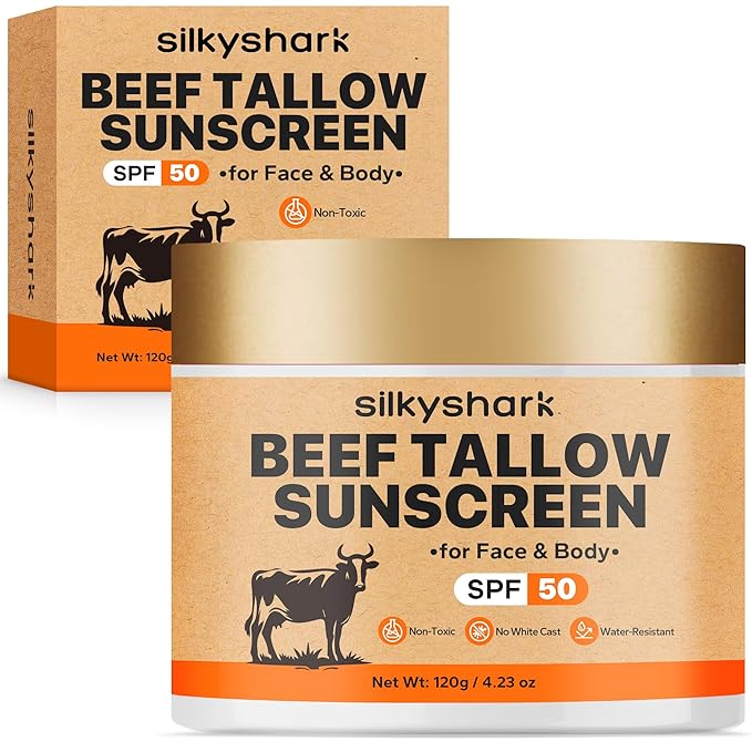 Beef Tallow Sunscreen (4.2 Oz), Tallow Sun Screen Waterproof, Reef Safe Sunscreen SPF 50, Travel Size Moisturizing Sunblock for Face & Body, Natural SunScreens, Non-Greasy & Fragrance-Free