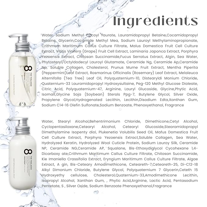 8 THE THALASSO Anti Frizz Shampoo & Conditioner Set for Women & Men, Organic Tea Tree Shampoo by Mint, Collagen, Peptides, Stem Cells & Deep Sea Water from Japan, Sulfate Free, 32.16 Fl Oz, DRY HAIR