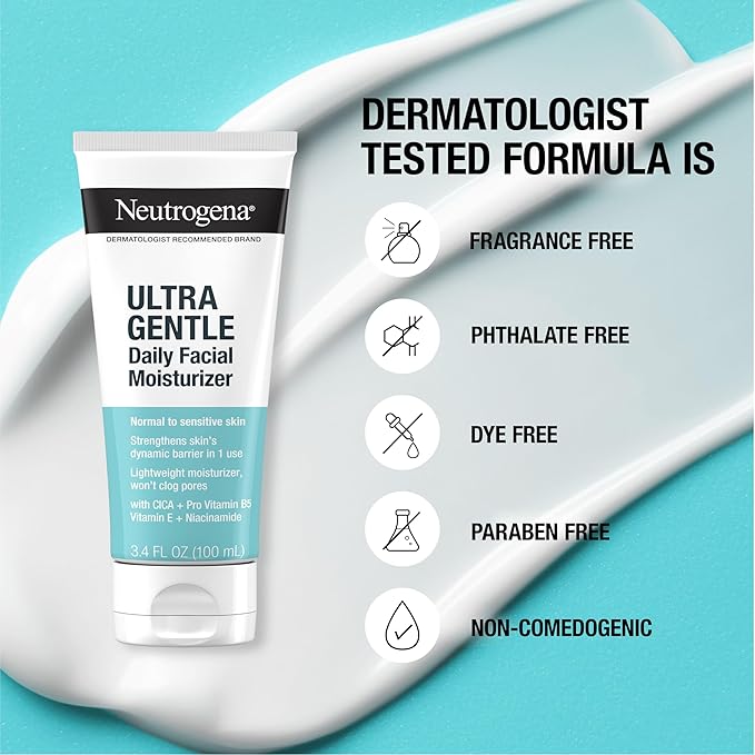 Neutrogena Fragrance Free Daily Facial Moisturizer, Face & Neck Moisturizer for Sensitive Skin with Vitamin B3, Pro-Vitamin B5 & Vitamin E Supports Skin's Dynamic Barrier, 3.4 fl. oz