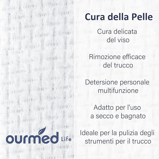 Ourmed Life Disposable Face Towel, 300 Count – Ultra Soft, Biodegradable Makeup Remover Wipes for Sensitive Skin, Clean Skincare Towels,Lint- free and Gentle Facial Towels for Daily Use,EF Texture