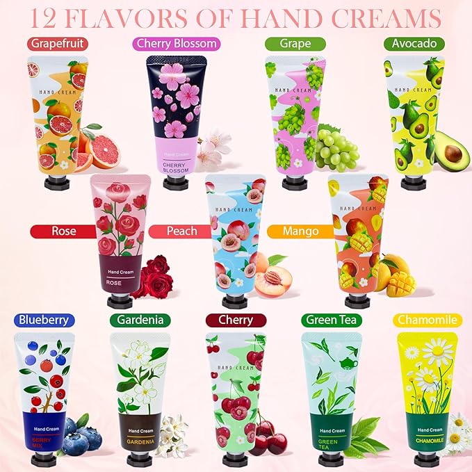 12 Pack Hand Cream for Women, Mini Hand Lotion Travel Size for Dry Cracked Care, Natural Plant Fragrance Moisturizer Present Set for Mother, Teacher Appreciation and Bridesmaid Present