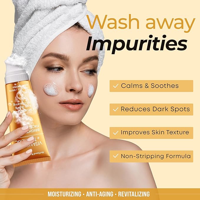 Vitamin C & Turmeric Face Wash – Dermatologist Tested, Anti-Aging, Korean Skin Care – Evens Skin Tone, Reduces Dark Spots, Boosts Radiance – Clean Vegan Beauty – 200 ML