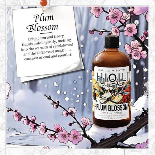 HIQILI Plum Blossom Fragrance Oil for Making Candle, Soap, Inspired by J-M.Lone Plum-Bloom, Linen Spray and Scented Sachets, Use in Essential Oil Diffuser - 5.07 Fl Oz