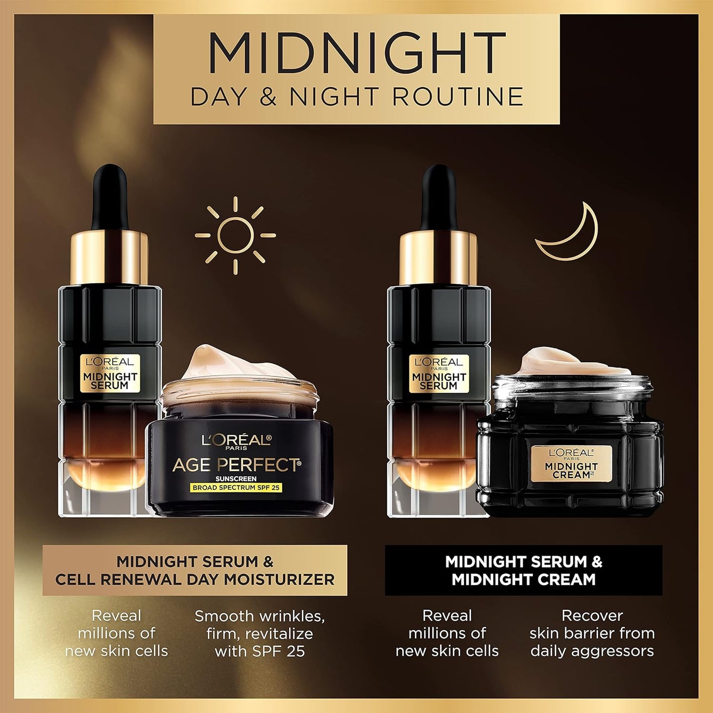 Age Perfect Midnight Anti-Aging Face Serum with Niacinamide & Antioxidants – Wrinkle Reducing Night Serum for Mature Skin + Bonus Eye Cream Sample | 1 Oz