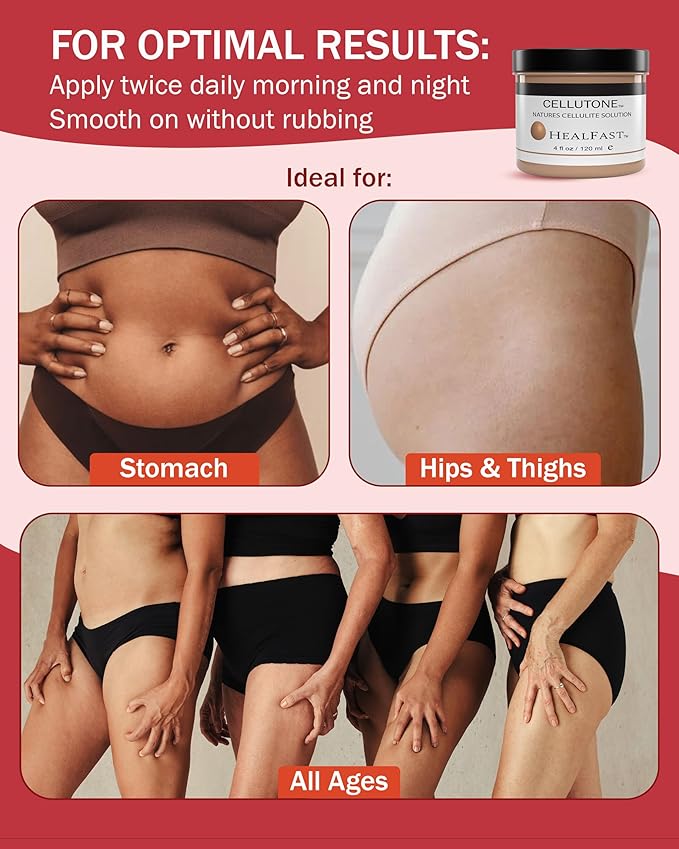 HealFast Cellutone Cellulite Reduction Cream 4 Oz – Suitable for Hips, Thighs, Buttocks, and Abdomen (Not for Face) – Blended with 70+ Egg Vitamins, Minerals, and Proteins