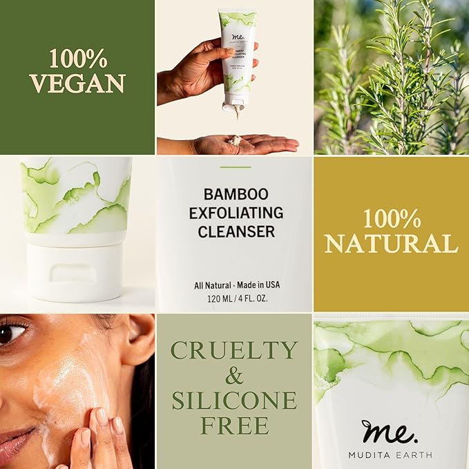 Mudita Earth Bamboo Microdermabrasion Facial Scrub β 4oz | Dermatologist-Tested Exfoliator Cleanser for Face & Body, Acne & Blackheads | Shea Butter & Lactic Acid - Vegan, Fragrance-Free, Sulfate-Free