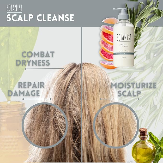 Botanist Keratin Hair Treatment for Women & Men, Itchy Scalp Treatment by Shea Butter, Glycerin, Vitamin E & Lecithin, Organic Conditioner by Japan, Sulfate Free, GRAPEFRUIT & SAGE, 16.2 Fl Oz