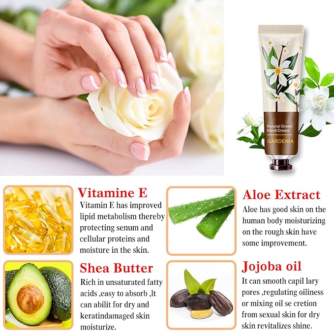 5 Pack Natural Botanical Fragrance Hand Cream Travel Gift Set for Chapped and Work Hands,Moisturizing Mini Hand Lotion Travel Size for Men and Women,with Natural Shea Butter and Aloe Vera - 30ml