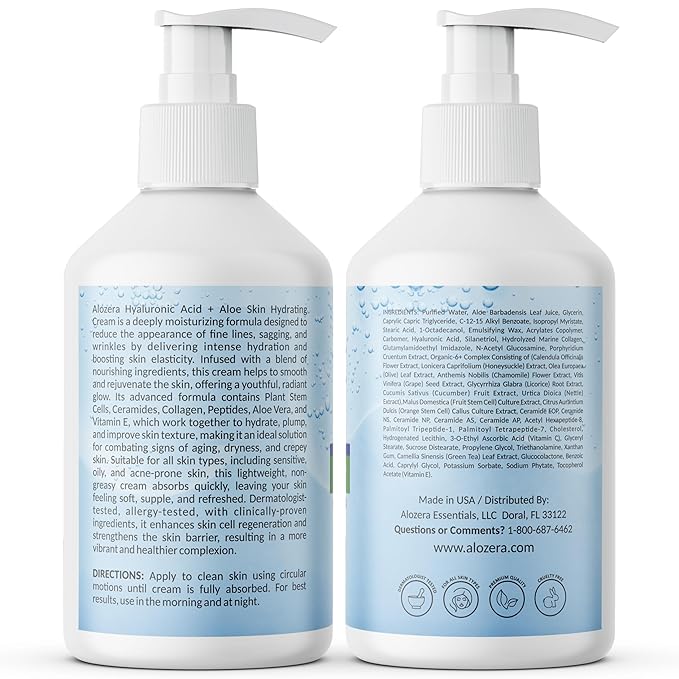 Hyaluronic Acid Body Lotion with Aloe & Stem Cells, Daily Moisturizing Lotion for Dry, Sensitive Skin Hydration, Non-Greasy, Lightweight Moisturizer, Fragrance-Free, 16.9 oz