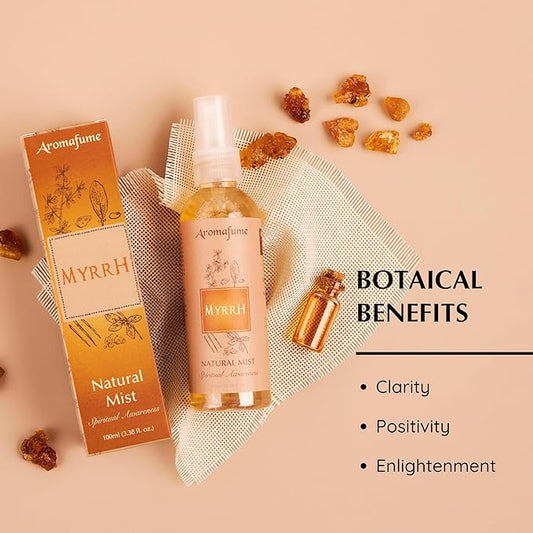 Aromafume Resin Natural Mist Spray 100 ml / 3.3oz | Ideal for Positive Energy, Spirituality & Rituals | Made with Commiphora Myrrha Resin from Somalia | Non-Alcoholic, Non-Toxic & Vegan
