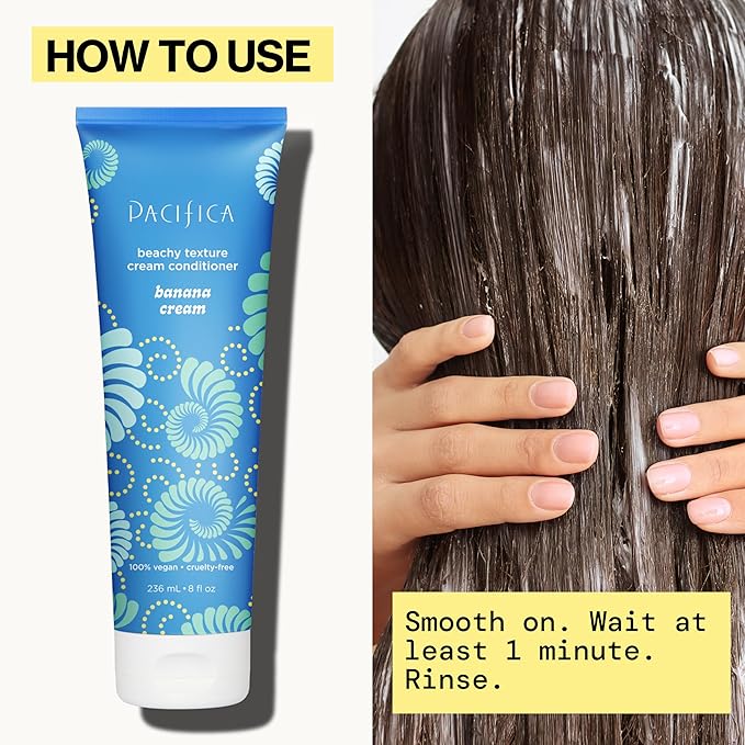 Pacifica Banana Cream Beachy Texture Conditioner – Texturizing Hair Treatment for Natural Beachy Waves, Hydrates & Adds Tousled Body, for All Hair Types Clean Beauty Vegan & Cruelty-Free, 8 Fl Oz