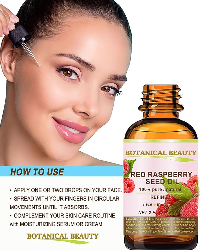 Botanical Beauty Red Raspberry Seed Oil 100% Pure Natural Undiluted Refined Cold Pressed Carrier Oil for Face, Skin, Hair, Lips, Nails. Rich in Vitamin C, Vitamin E (4 Fl Oz)