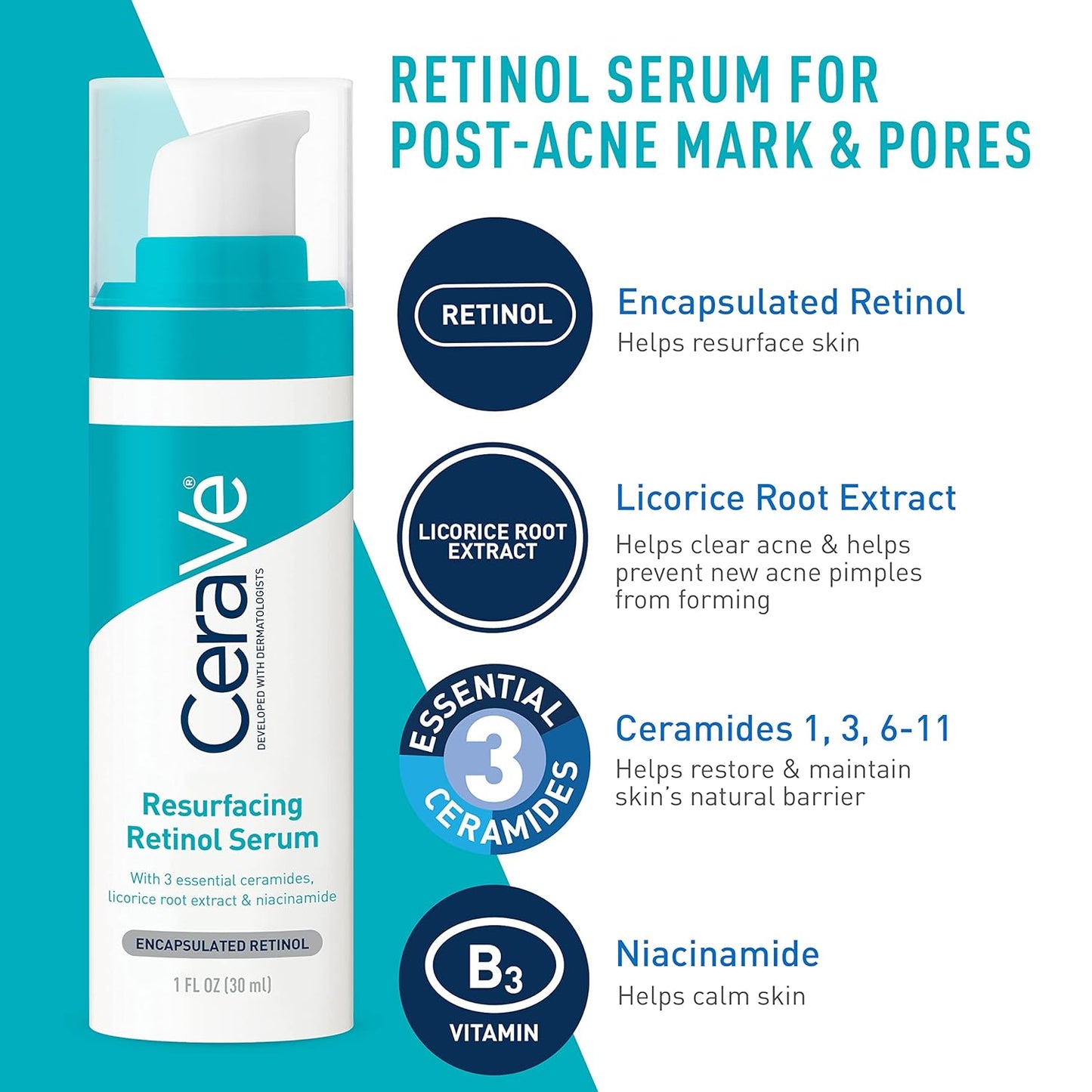 Acne Skin Care Set – Foaming Cream Cleanser, Resurfacing Retinol Serum, AM Moisturizer with SPF 30 & PM Moisturizer – Complete Acne Treatment Kit, 5oz + 1oz + 2oz + 2oz