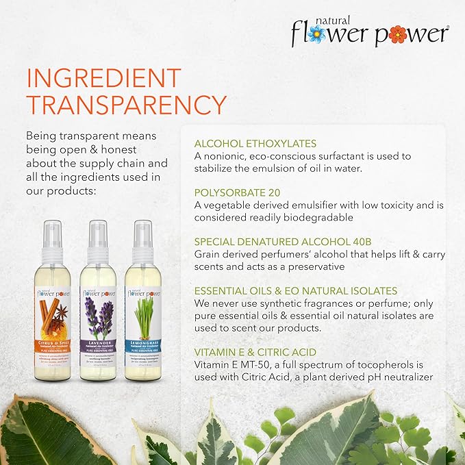 Air Freshener Spray - Odor Eliminator with Essential Oils for Home, Car & Fabric - Cruelty Free & Vegan - Variety Pack - Citrus & Spice + Lavender + Lemongrass - 3 x 4 fl oz