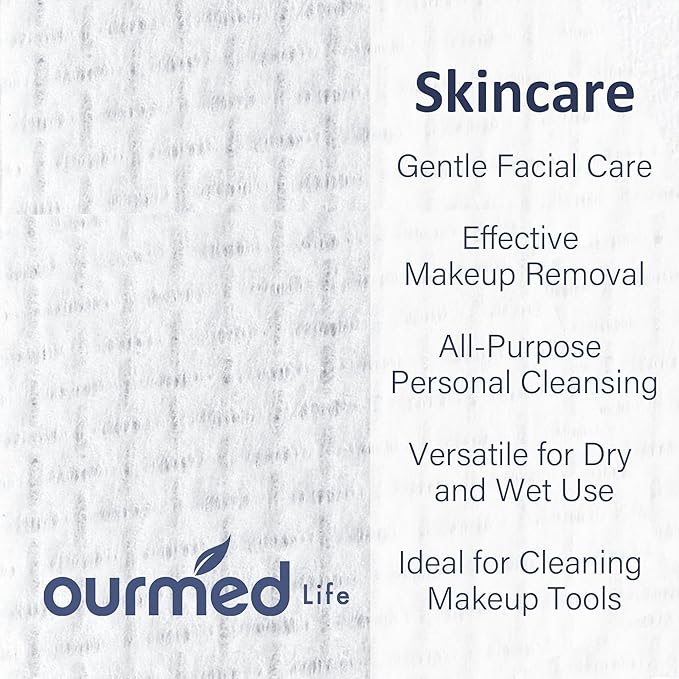 Ourmed Life Face Towels, Disposable Biodegradable Clean Facial Wash Cloth for Sensitive Skin, Lint- free Facial Towels for Cleansing, Skincare and Makeup Remover, Dry Wipes,600 Count,EF texture