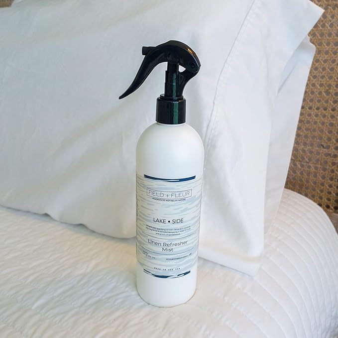 Field + Fleur by Hillhouse Naturals Lake Side Linen Refresher Mist 15.5oz - Fresh Home Fragrance Spray for Bedding, Sofas & Clothes - Amber, Citrus, Coconut, Musk & Sandalwood - Made in the USA