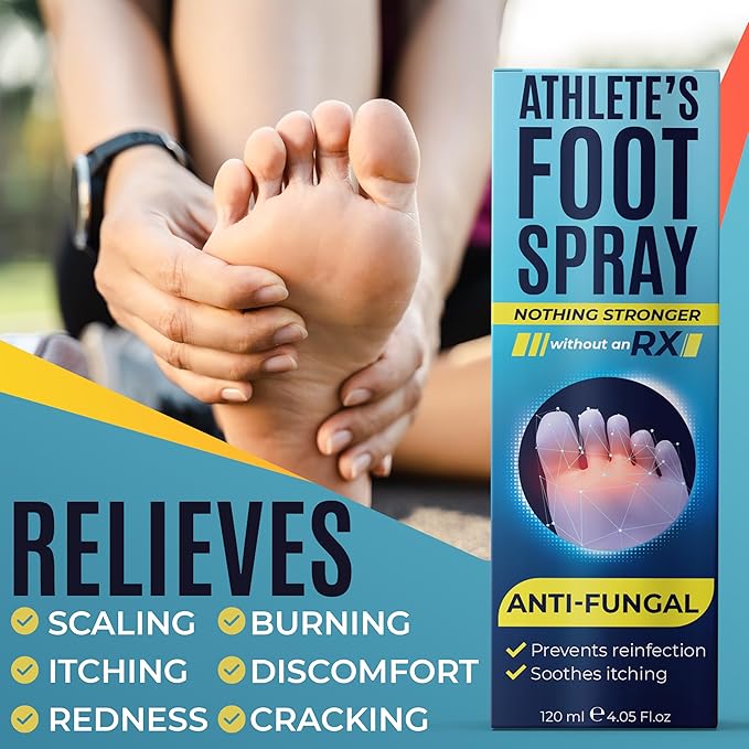 Athleteβs Foot Spray with Tea Tree Oil | Antifungal Treatment for Athleteβs Foot, Jock Itch, Ringworm | Soothes Itchy, Irritated Skin on Feet, Groin & Inner Thighs | Relieves Burning | 120ml