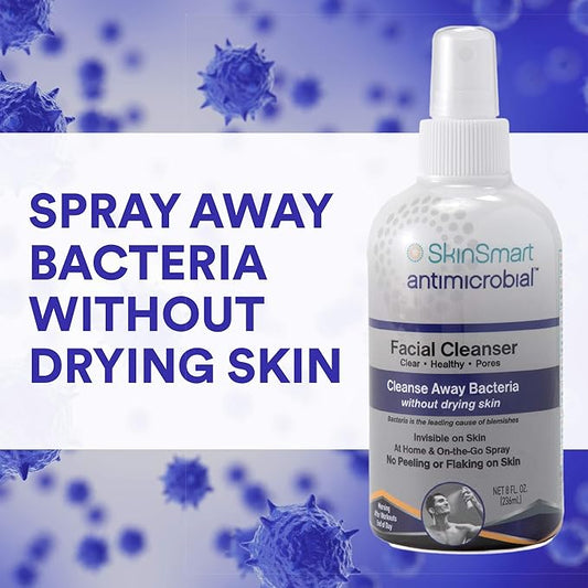 SkinSmart Facial Cleanser for Breakouts, Targets Bacteria for Post-Workout Pimples, Blemishes and Sweat Irritation; 8 oz Spray, Safe for All Ages: Adults and Teens